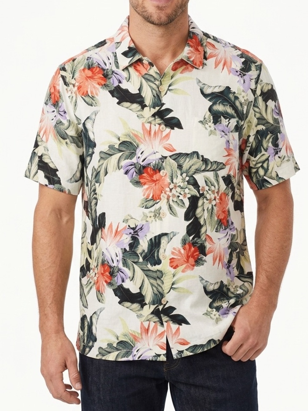 Tommy Bahama Hawaiian Shirt Mens Large Floral Tropical Button Front Silk Feel
